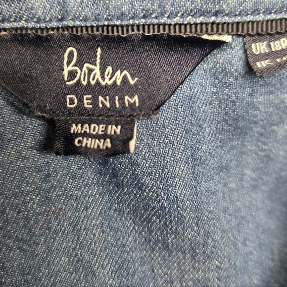 Boden Women's Dark Wash Denim Long Sleeve Shirt Dress Button-Up US 14 UK 18 Midi - Picture 3 of 6